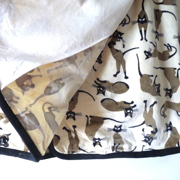 Vintage ribless corduroy wrap skirt Siamese cats cotton velvet hand worked S - Picture 4 of 4